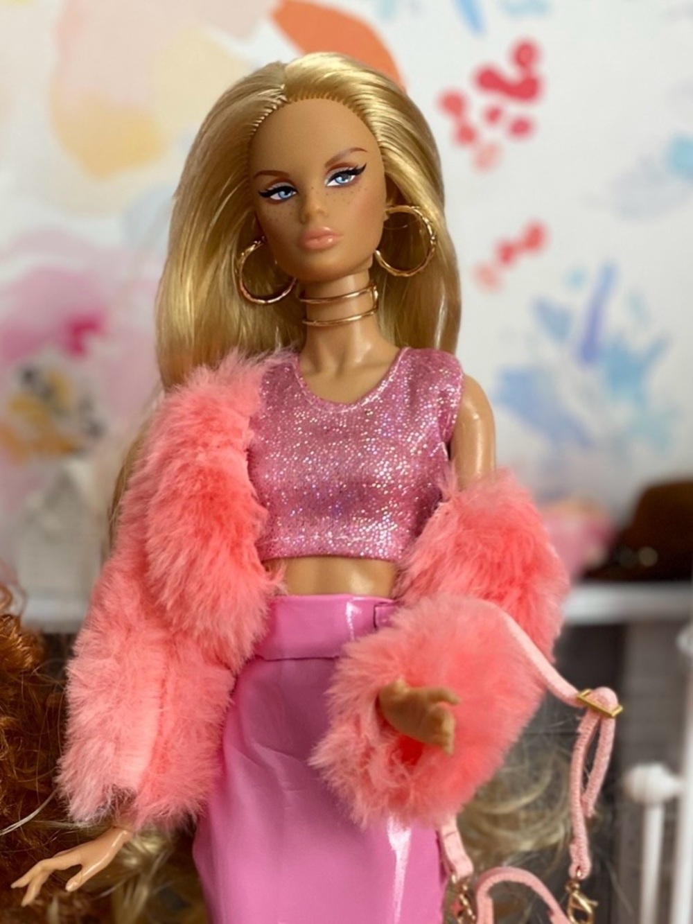 Pink Glam Crop Top and Faux Fur Jacket Set